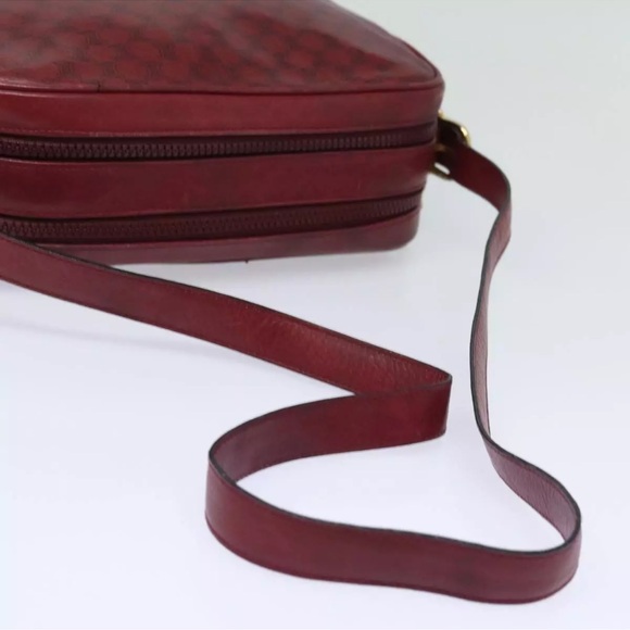 CELINE Macadam Canvas Shoulder Bag Leather Red Gold Authentic fm3695 - Vintage - Picture 10 of 15